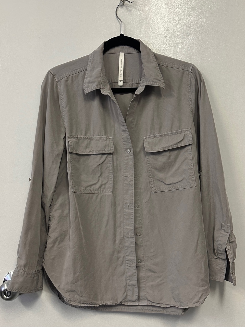 Babaton Light Gray Casual Utility Button-Down Shirt